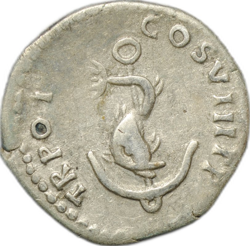 Монета Денарий 81 Домициан (81-96) Дельфин вокруг якоря Римская Империя