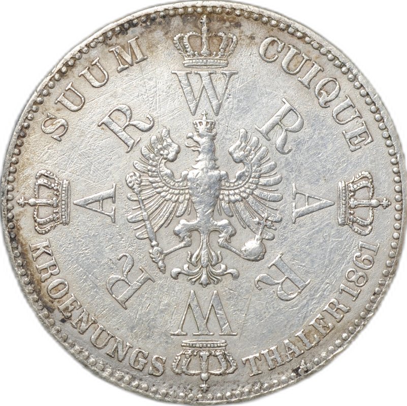 Монета 1 талер 1861 Коронация Вильгельма I и Августы Пруссия Германия