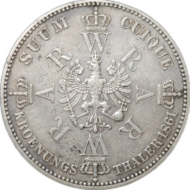 Монета 1 талер 1861 Коронация Вильгельма I и Августы Пруссия Германия