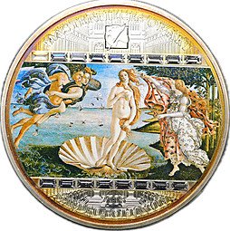 фото для Монета 20 долларов 2008 Шедевры искусства Сандро Боттичелли Рождение Венеры Острова Кука Аверс
