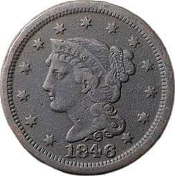 фото для Монета 1 цент 1846 Liberty Head Cent США Аверс