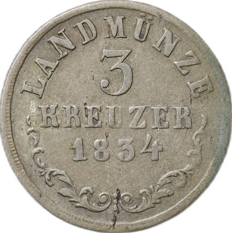 Монета 3 крейцера 1834 Саксен-Мейнинген