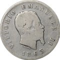 Монета 50 чентезимо 1863 M - Милан Щит на реверсе Италия