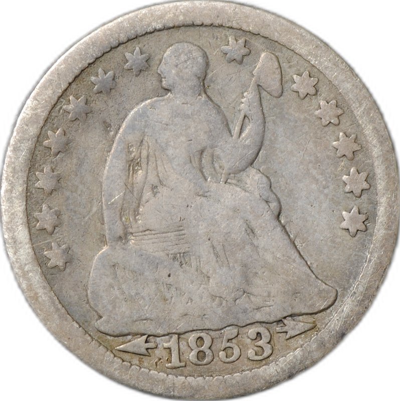 Монета 1/2 дайма 1853 Стрелки около даты США
