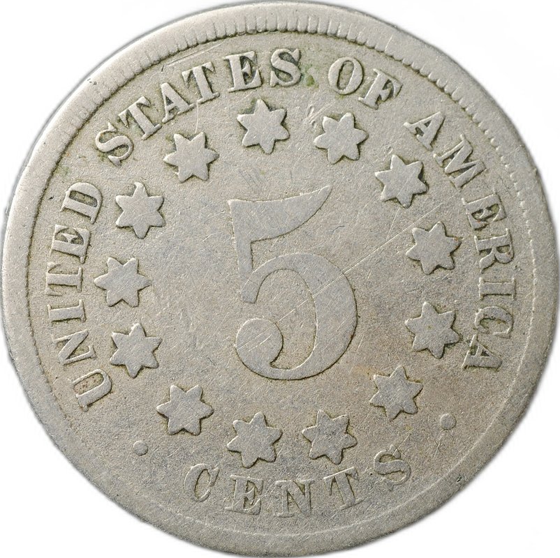 Монета 5 центов 1869 Щит Союза США