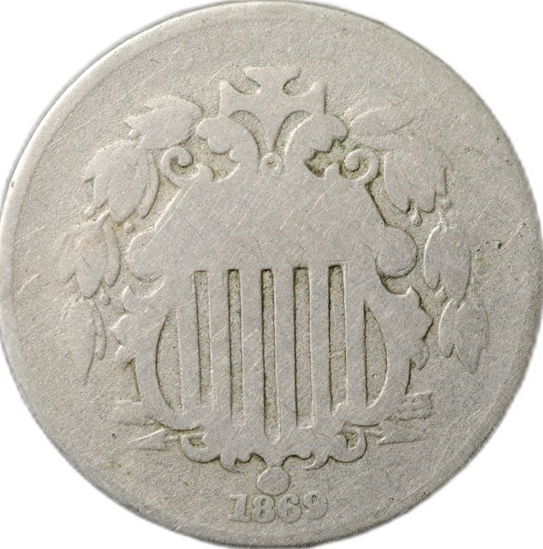 Монета 5 центов 1869 Щит Союза США