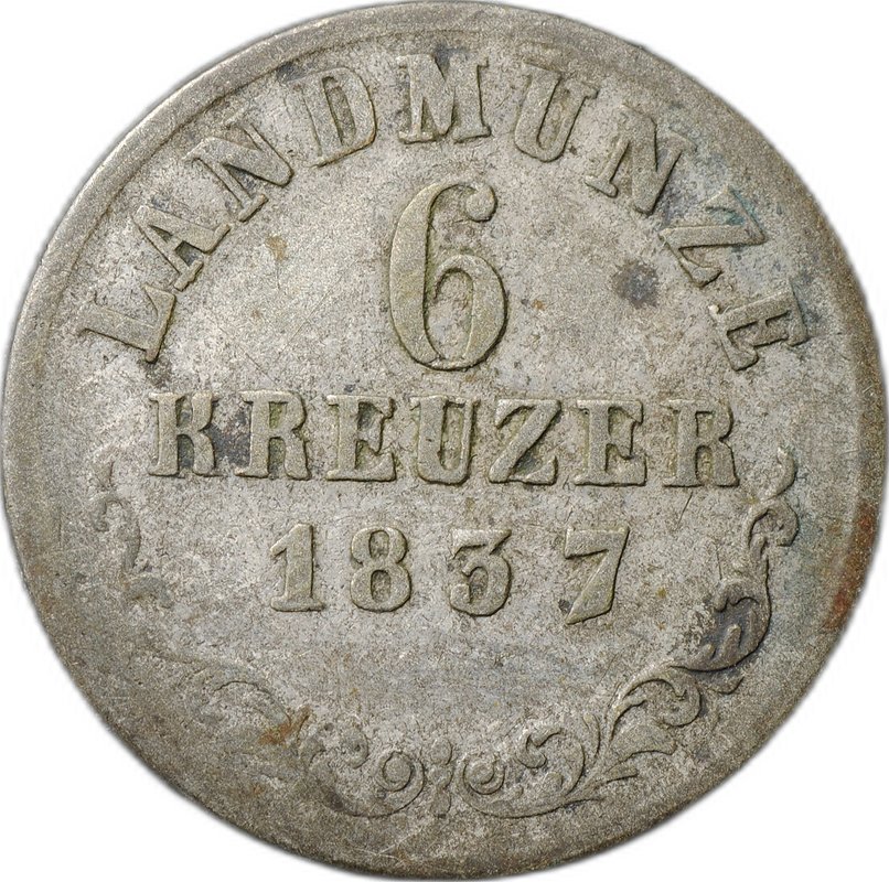 Монета 6 крейцеров 1837 Саксен-Мейнинген