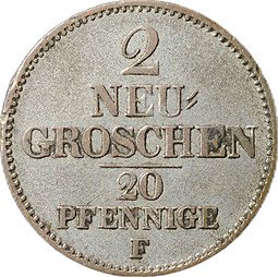 фото для Монета 2 новых гроша - 20 пфеннигов 1856 Саксония Аверс
