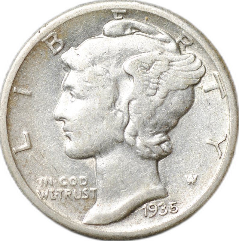 Монета 1 дайм 1935 Mercury Dime США