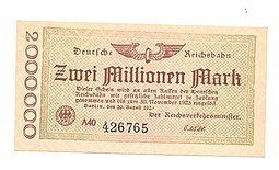 фото для Банкнота 2000000 марок 1923 (2 миллиона) Германия Веймарская республика Аверс