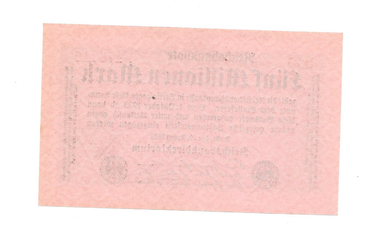 Банкнота 5000000 марок 1923 (5 миллионов) Германия Веймарская республика