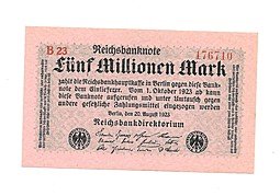 фото для Банкнота 5000000 марок 1923 (5 миллионов) Германия Веймарская республика Аверс
