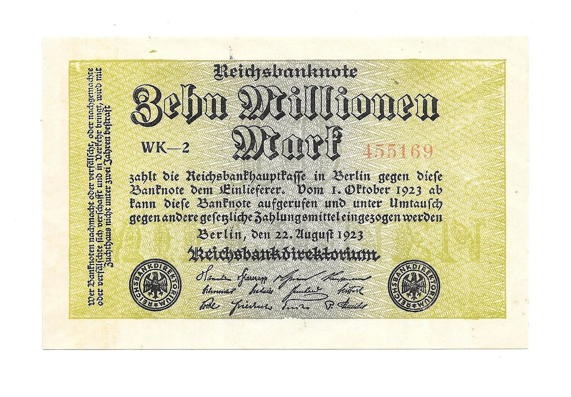 Банкнота 10000000 марок 1923 (10 миллионов) Германия Веймарская республика 22 августа