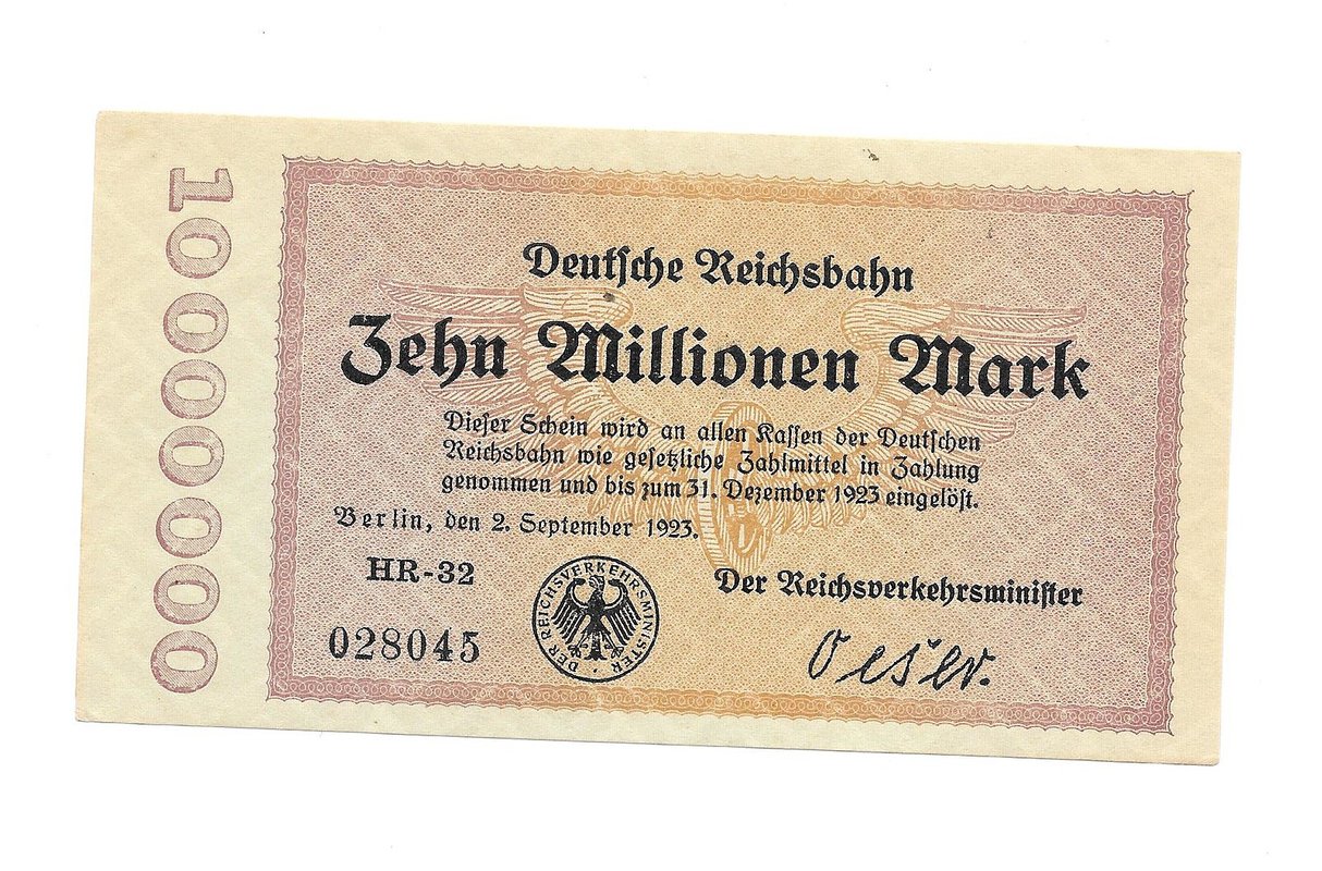 Банкнота 10000000 марок 1923 (10 миллионов) Германия Веймарская республика 2 сентября