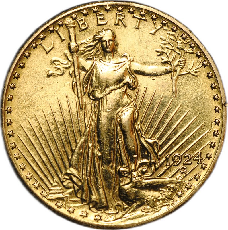 Монета 20 долларов 1924 Филадельфия США