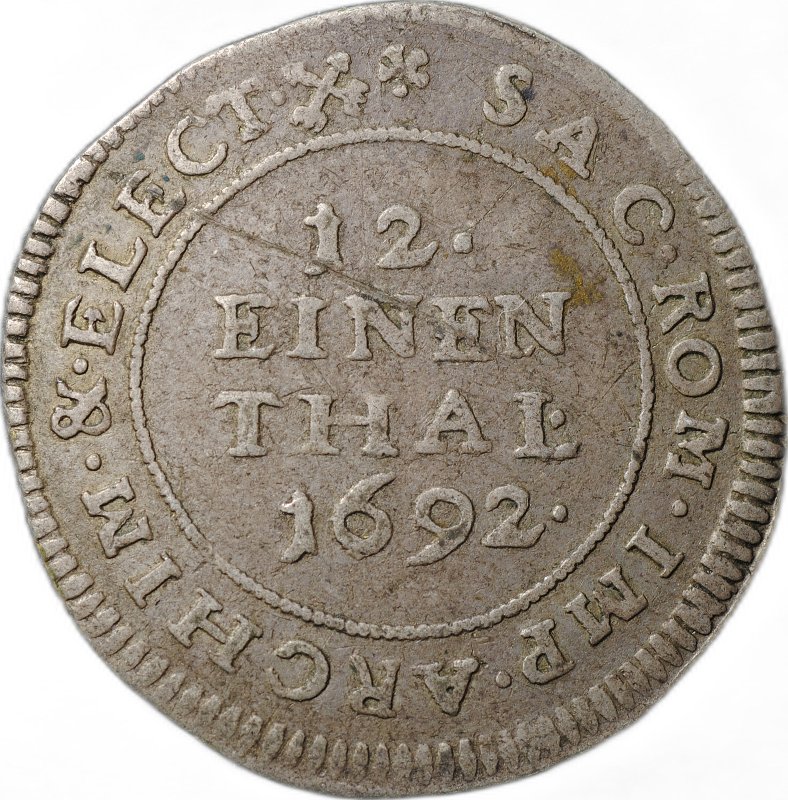 Монета 1/12 талера 1692 Йохан Георг IV Саксония-Альбертин