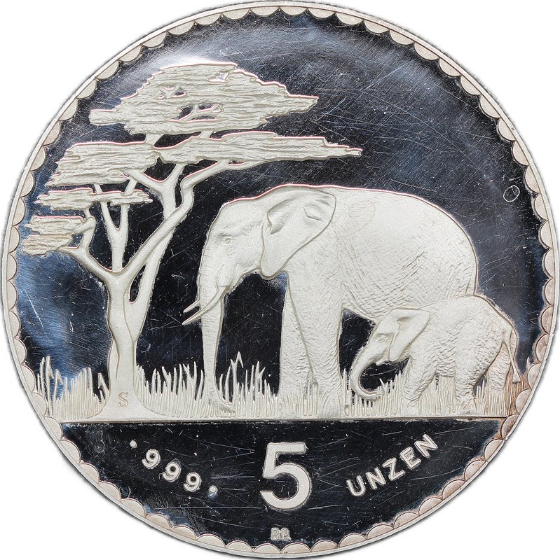 Монета 5 унций серебра 1987 75 лет Немецкой Африке Намибия