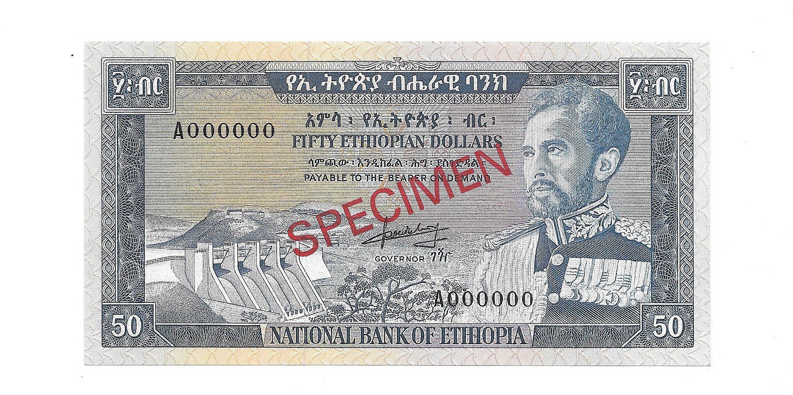 Банкнота 50 долларов 1966 Образец А000000 Эфиопия
