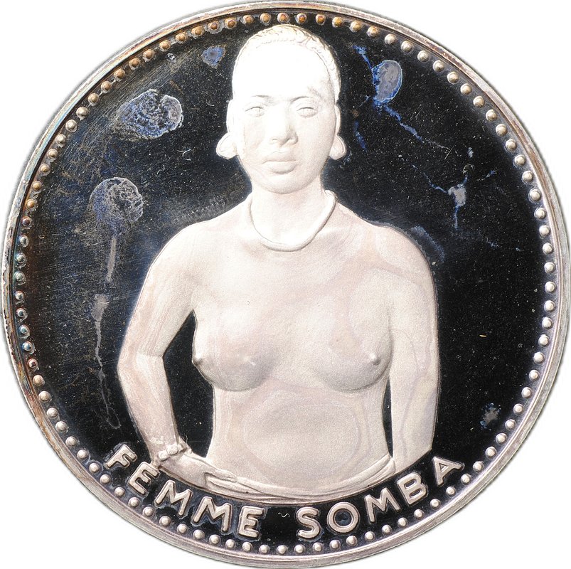 Монета 1000 франков 1971 10 лет независимости, Женщина сомба Дагомея (Бенин)