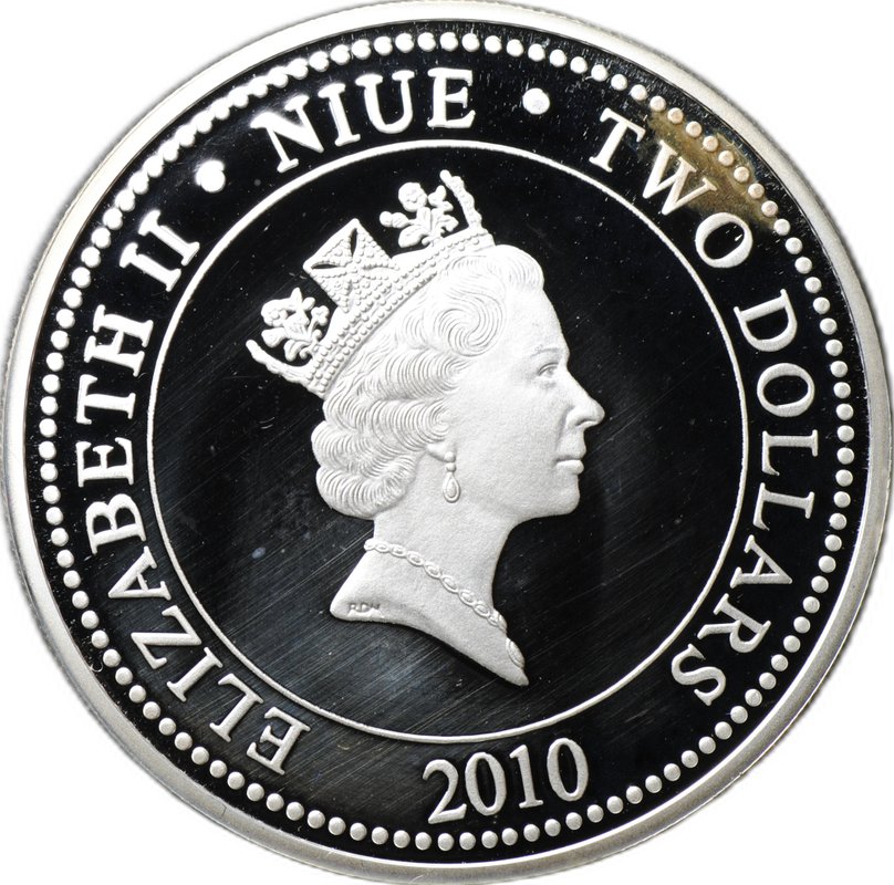 Монета 2 доллара 2010 Русские музыканты - Виктор Цой Ниуэ