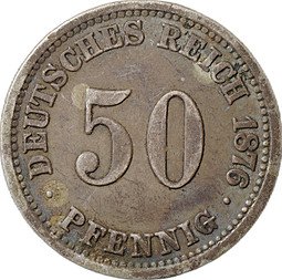 фото для Монета 50 пфеннигов 1876 E - Дрезден Германия Аверс