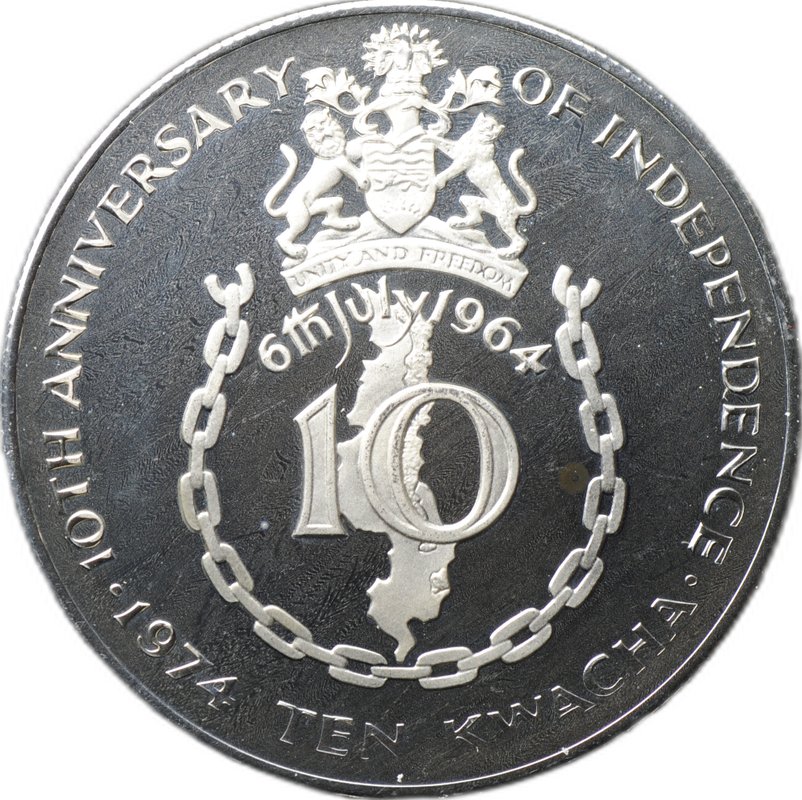 Монета 10 квач 1974 10 лет Независимости Малави