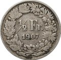 Монета 1/2 франка 1907 Швейцария
