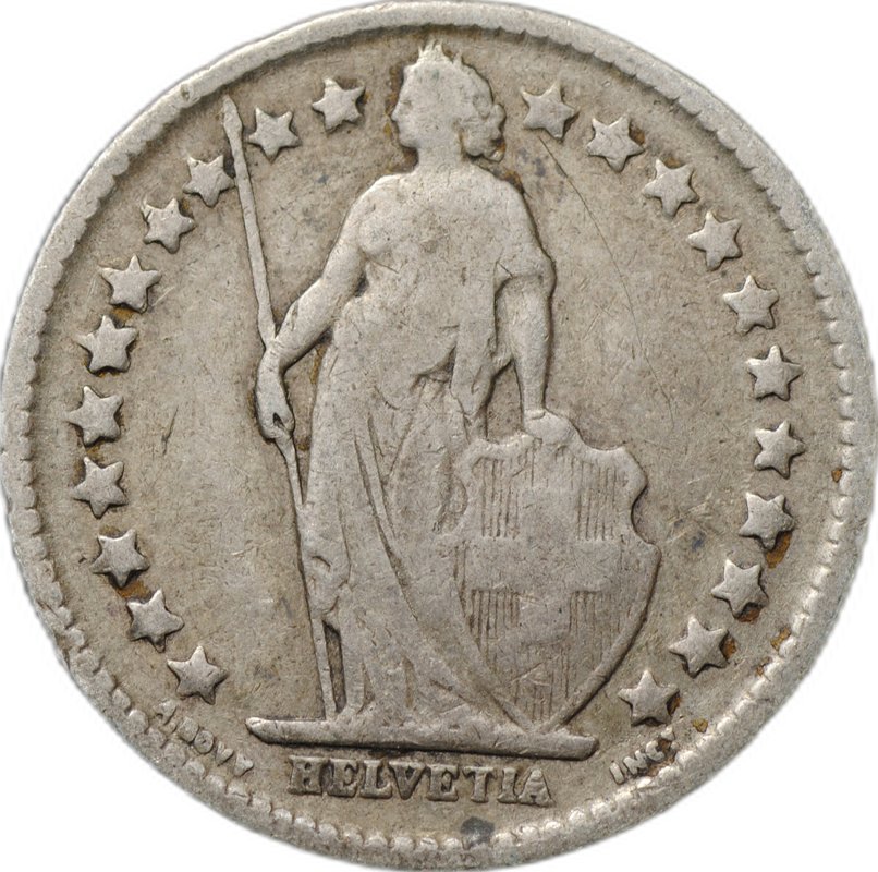 Монета 1/2 франка 1907 Швейцария