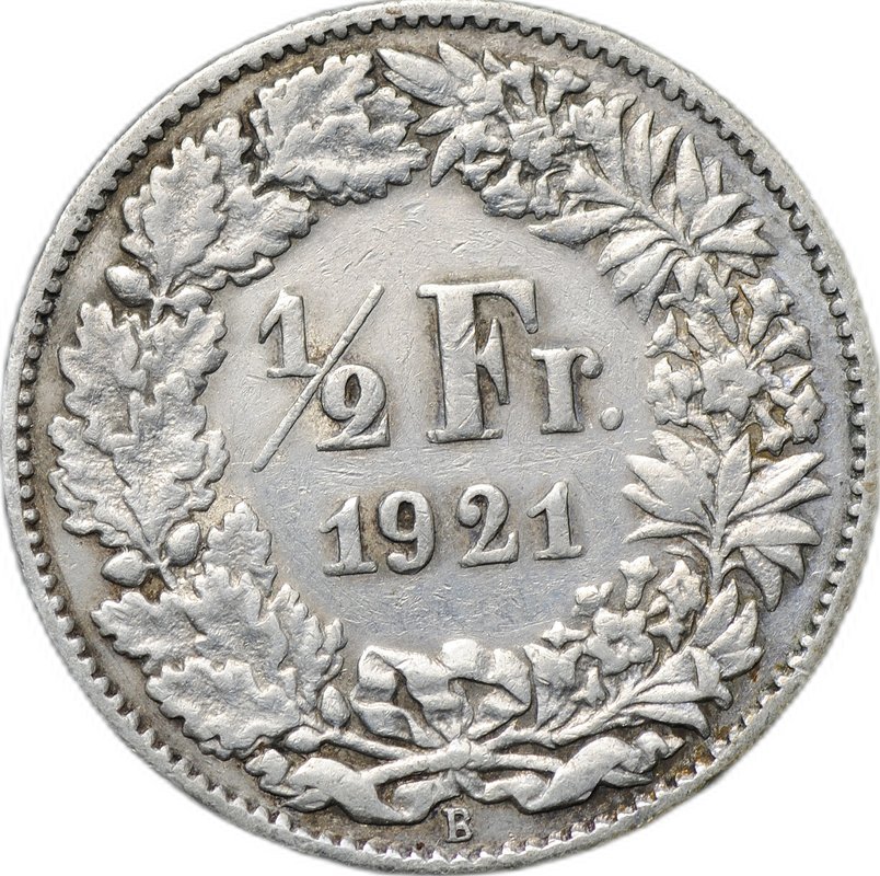 Монета 1/2 франка 1921 Швейцария
