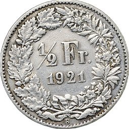 фото для Монета 1/2 франка 1921 Швейцария Аверс
