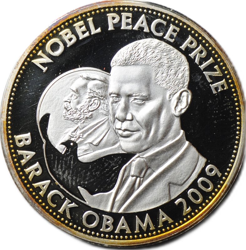 Медаль (жетон) 1/4 унции серебра 2009 Нобелевская премия Мира Барак Обама США