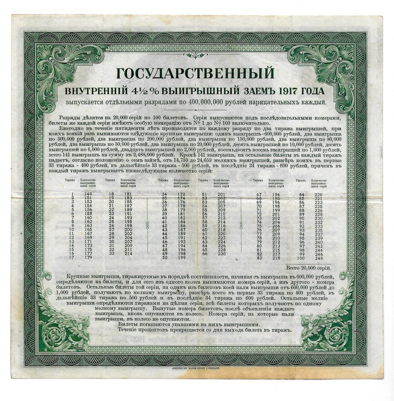 Билет 200 рублей 1917 1 разряд Государственный внутренний выигрышный заем Иркутское ОГБ