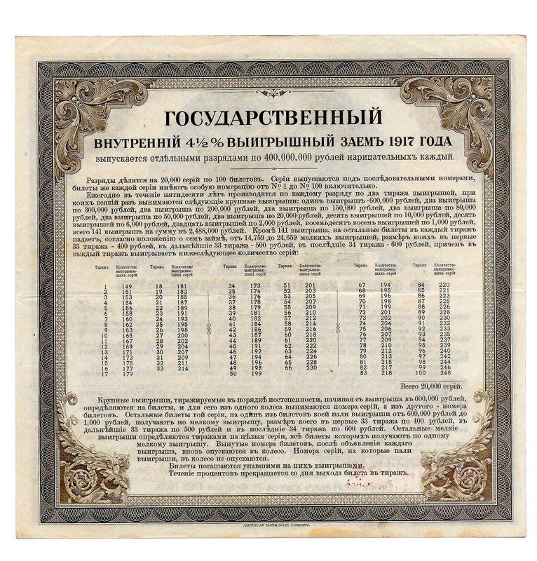 Билет 200 рублей 1917 3 разряд Государственный внутренний выигрышный заем Иркутское ОГБ 