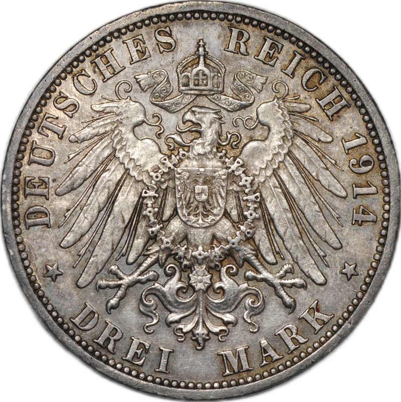 Монета 3 марки 1914 25 лет свадьбы Фридриха и Марии Анхальт-Дессау Германия