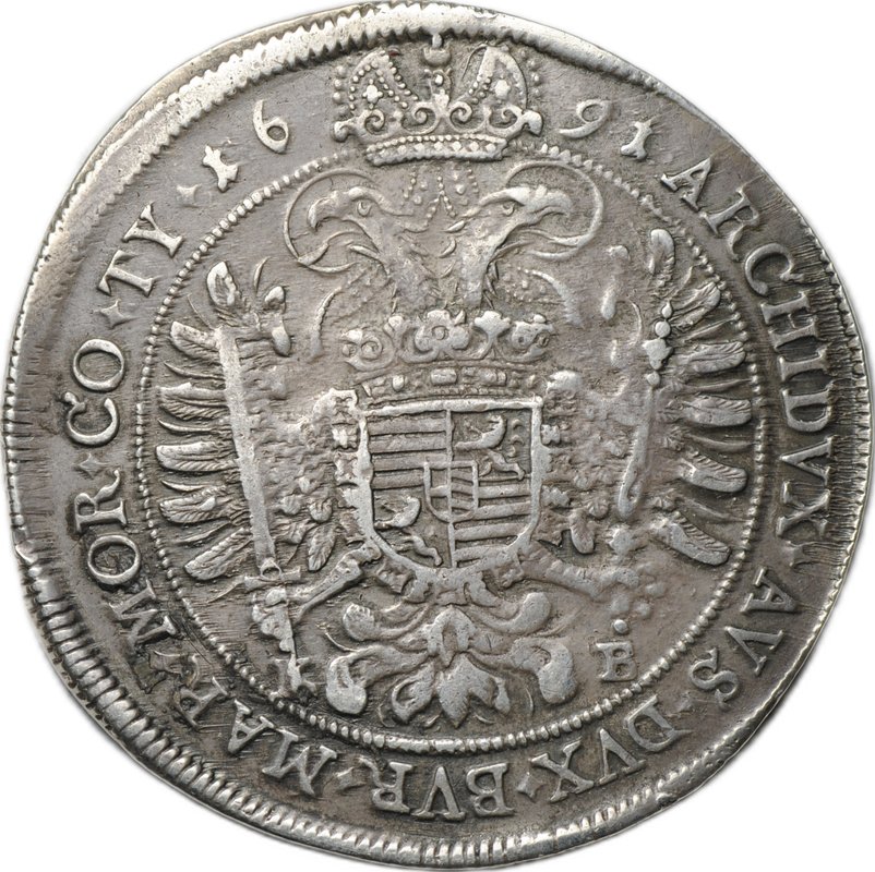 Монета 1 талер 1691 Венгрия слаб CPRC AU 53