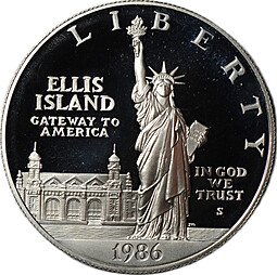 фото для Монета 1 доллар 1986 S 100 лет статуе Свободы Остров Эллис PROOF США Аверс