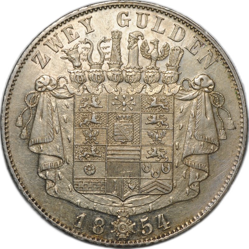 Монета 2 гульдена 1854 Саксен-Мейнинген
