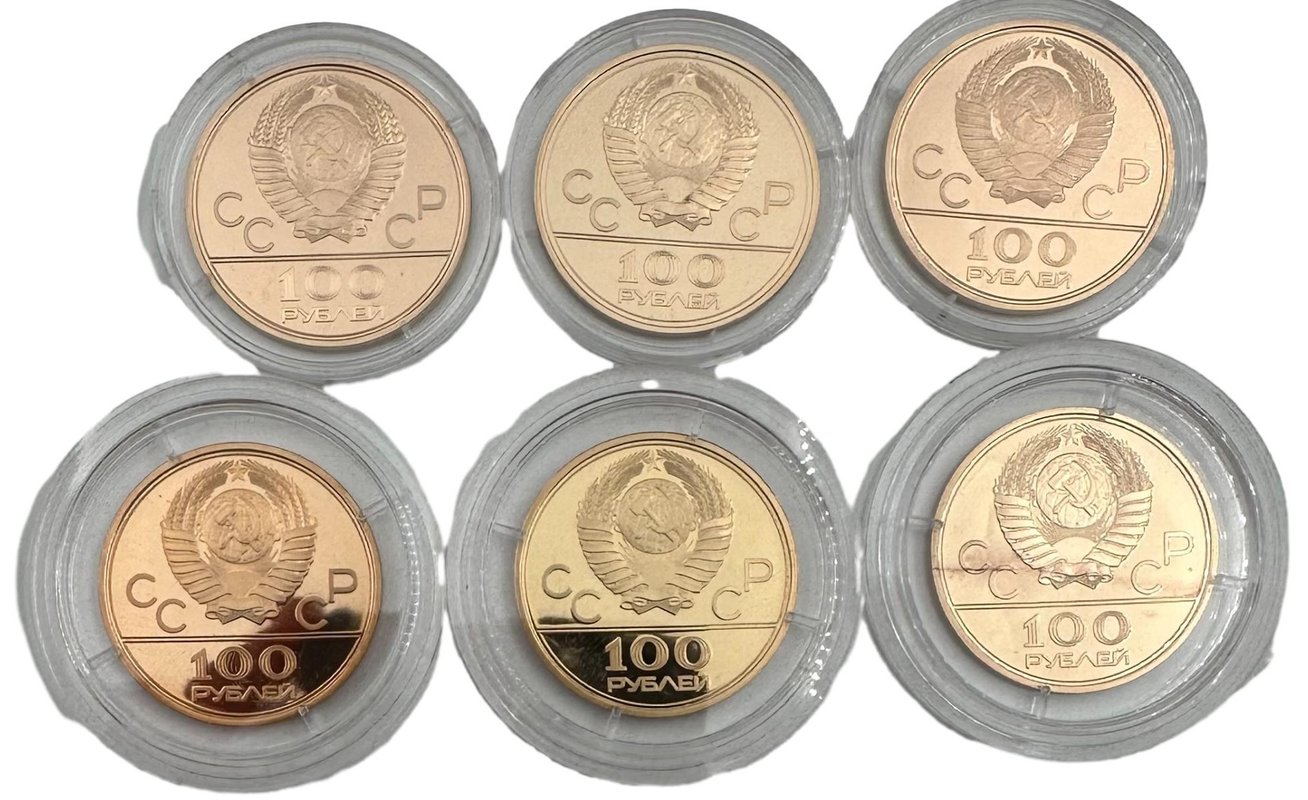 Набор Олимпиада 80 в Москве 100 рублей 1977-1980 золото ПРУФ 6 монет