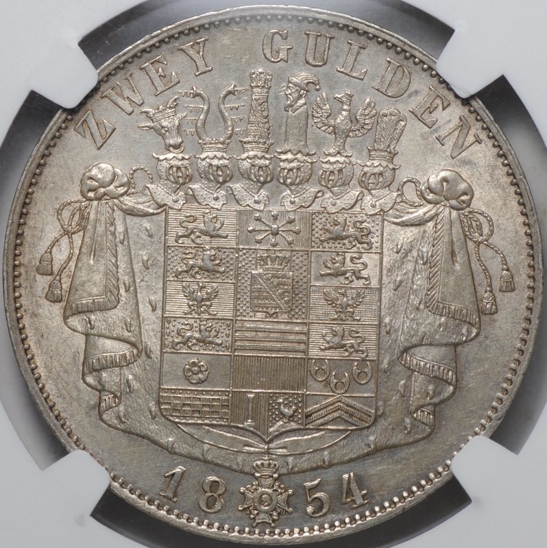 Монета 2 гульдена 1854 Саксен-Мейнинген слаб NGC MS 62