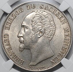 фото для Монета 2 гульдена 1854 Саксен-Мейнинген слаб NGC MS 62 Аверс