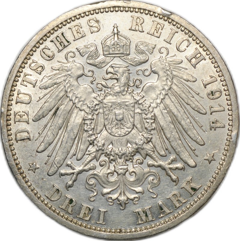 Монета 3 марки 1914 А Пруссия Германия
