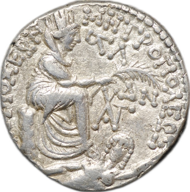 Монета Тетрадрахма 6 года Август Тихе и Оронт Сирия