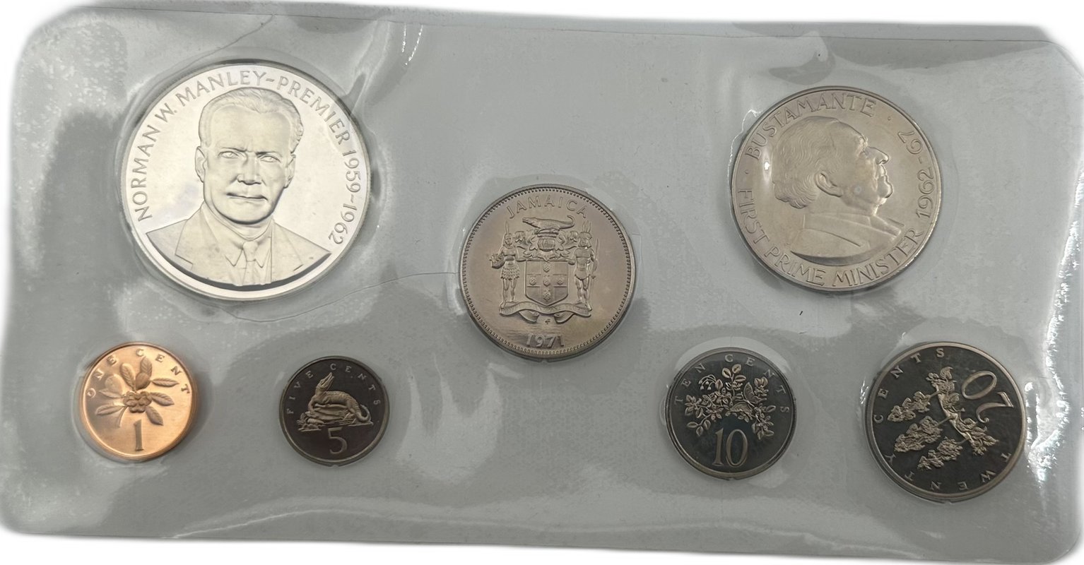 Годовой набор монет 1, 5, 10, 20, 25, 50 центов 1, 5 долларов 1971 PROOF Ямайка
