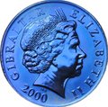 Монета 5 фунтов 2000 160 лет единой почтовой марке 2 пенни Голубой титан Гибралтар
