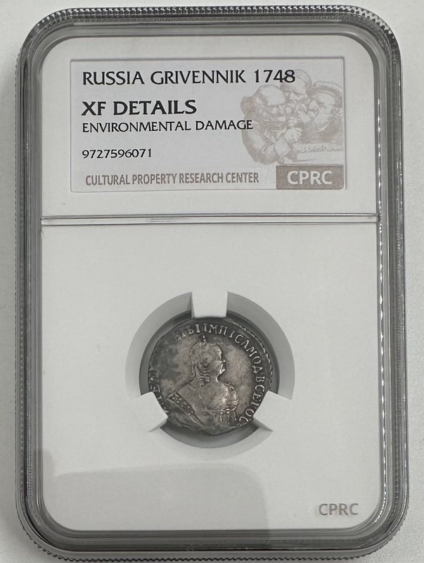 Монета Гривенник 1748 слаб CPRC XF Det.