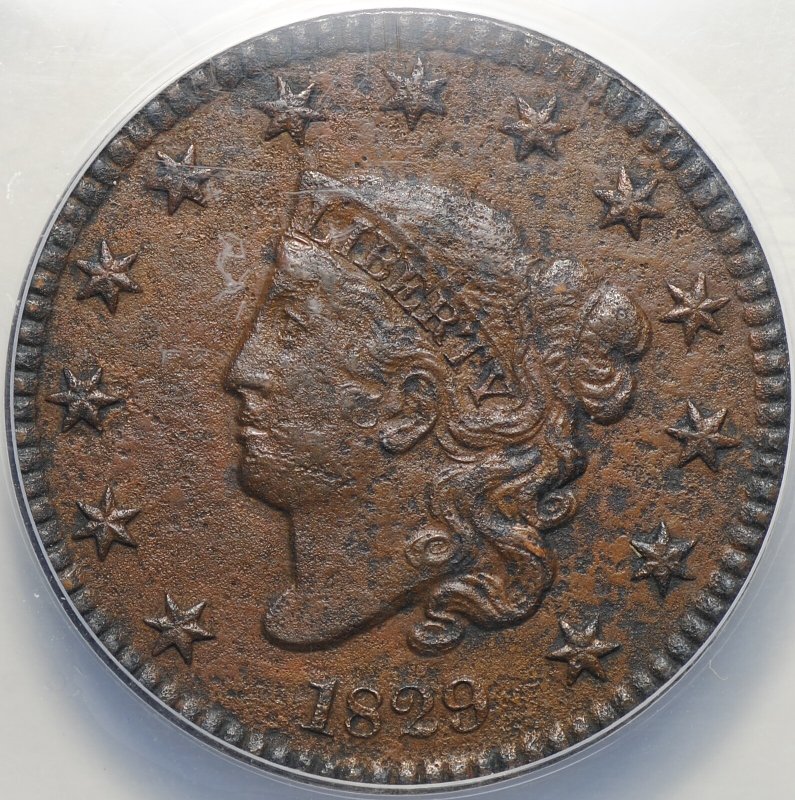 Монета 1 цент 1829 США