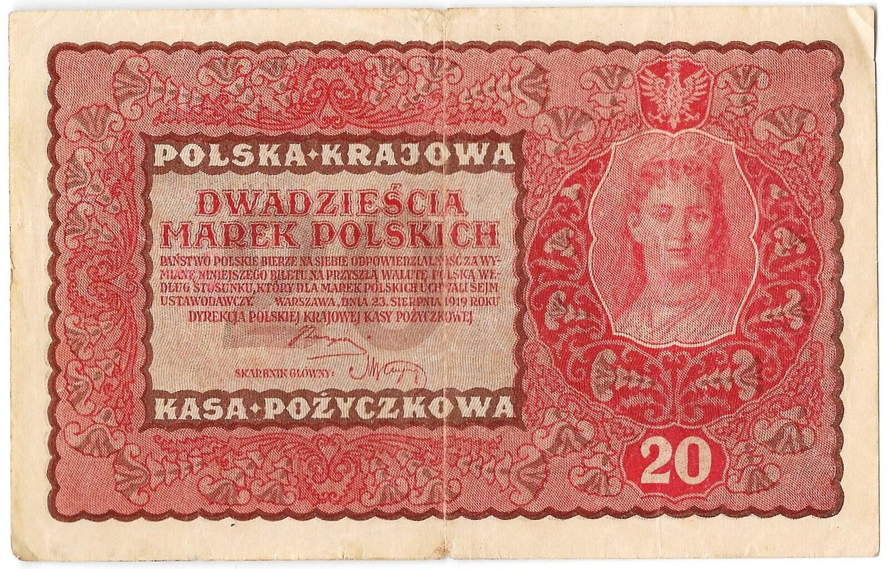 Банкнота 20 марок 1919 Польша