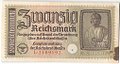 Банкнота 20 рейхсмарок (марок) 1939-1945 для оккупированных территорий Германия Третий Рейх