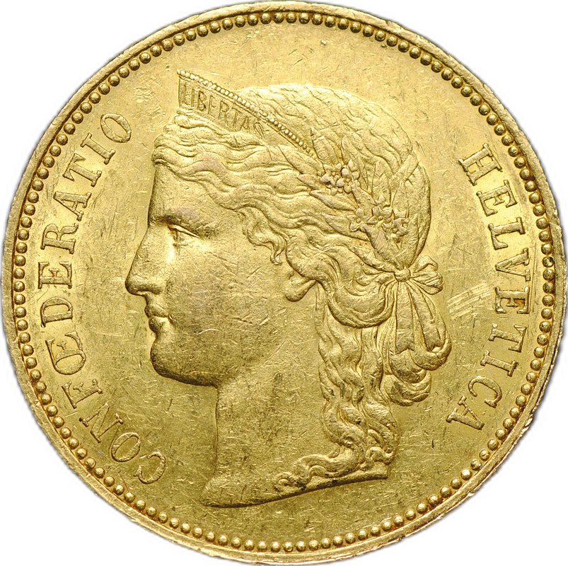 Монета 20 франков 1889 B Швейцария