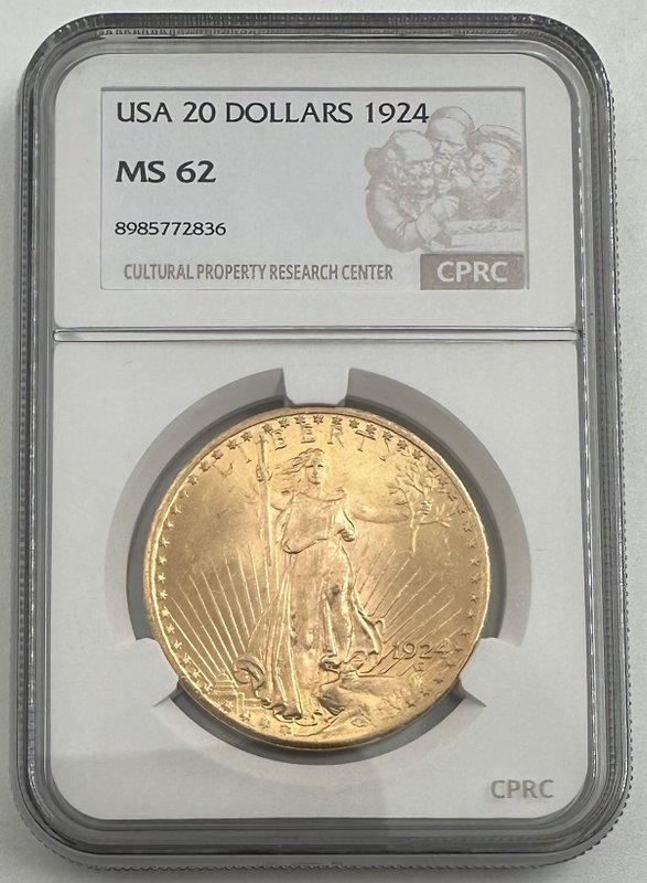 Монета 20 долларов 1924 Филадельфия США слаб CPRC MS 62
